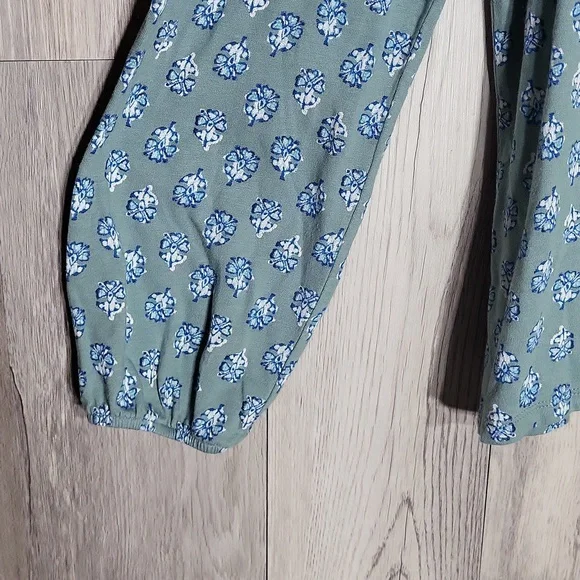 Lucky Brand Womens Large Square Neck Floral Blouse Cinched Cuffs Western - Picture 4 of 8